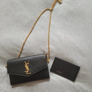 Saint Laurent Womens Black Gold Uptown Leather Cross body bag